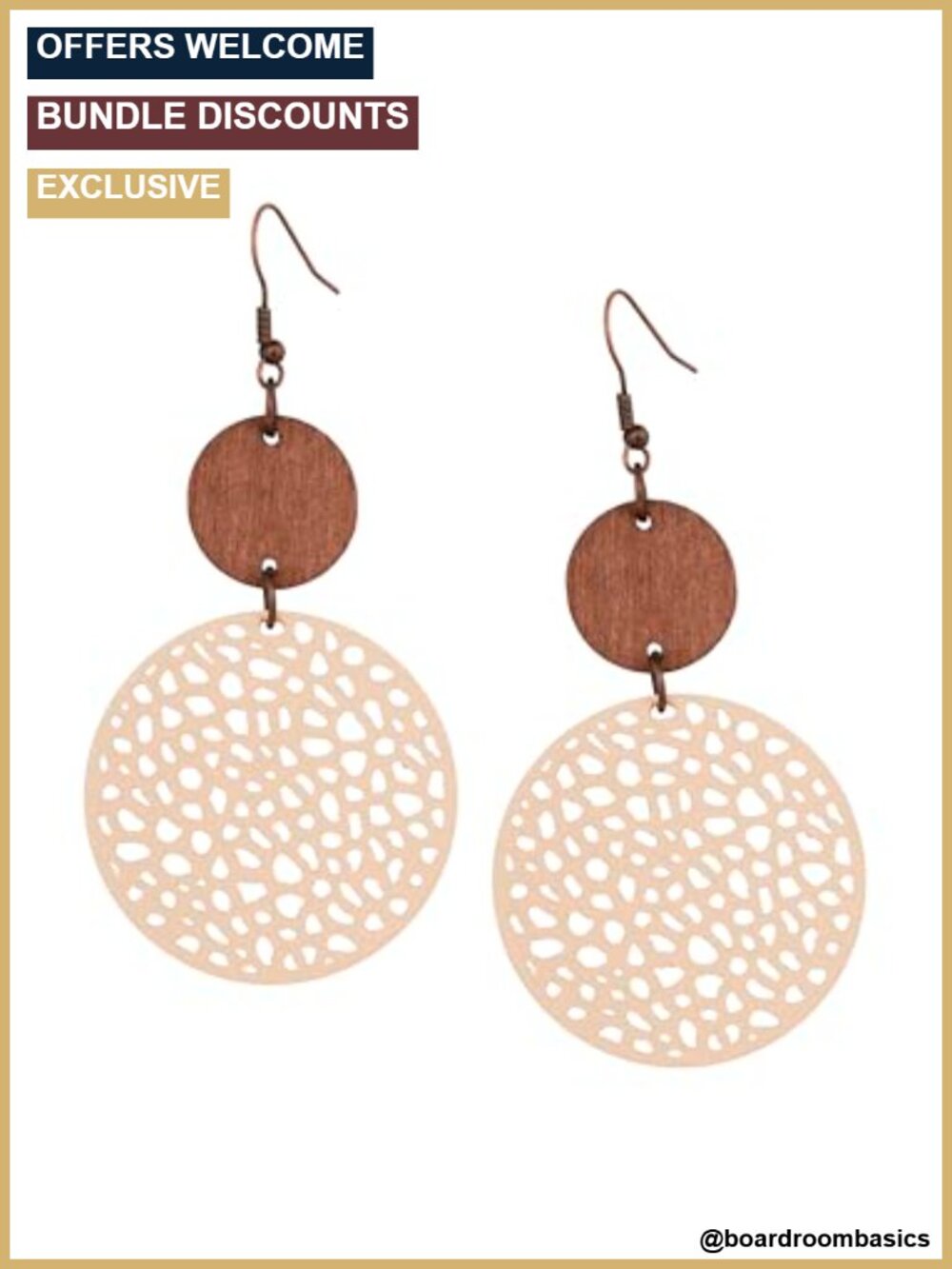 Bohemian Hollow Cut-Out Wood Dangle Drop Earrings Boho Statement